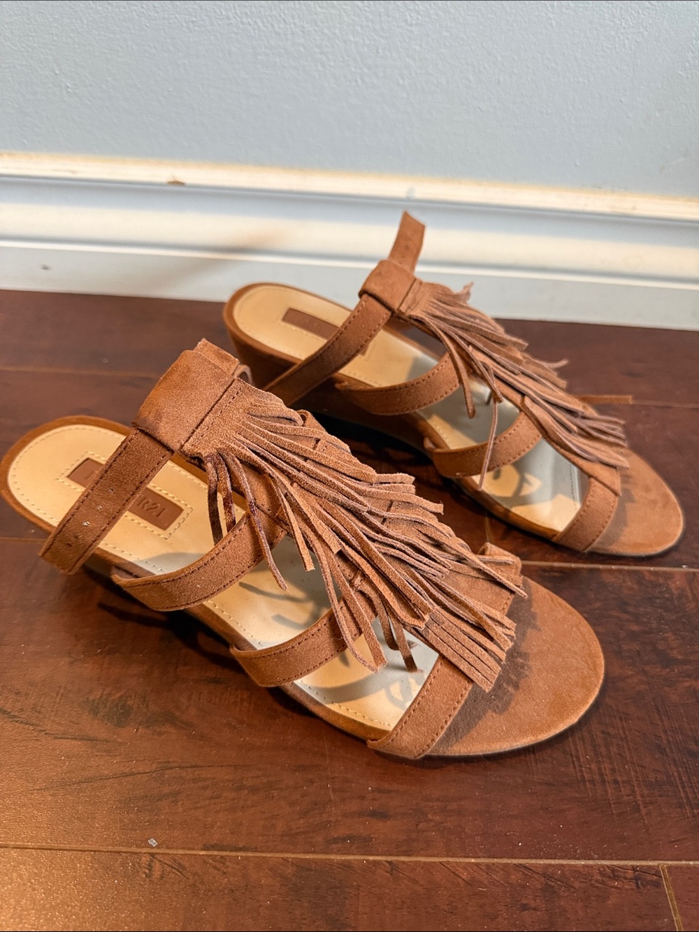 Forever 21 Brown Fringe Suede Slide Sandals